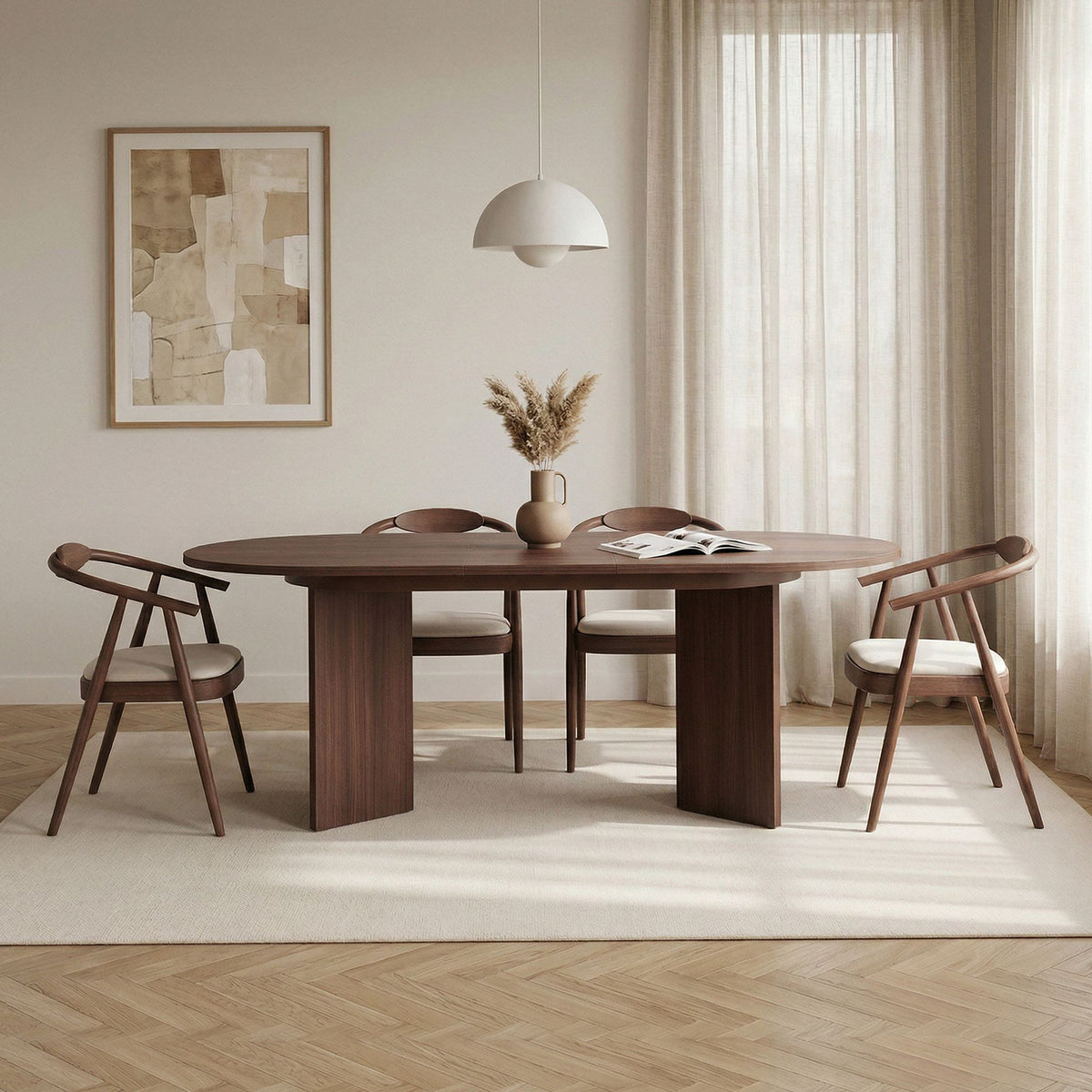 Ausziehbarer Esstisch mit Melamin-Spanplatte in Milano Nussbaum und Metallgestell, rechteckige Form, Grösse 160x90cm, ausgezogen 200cm.