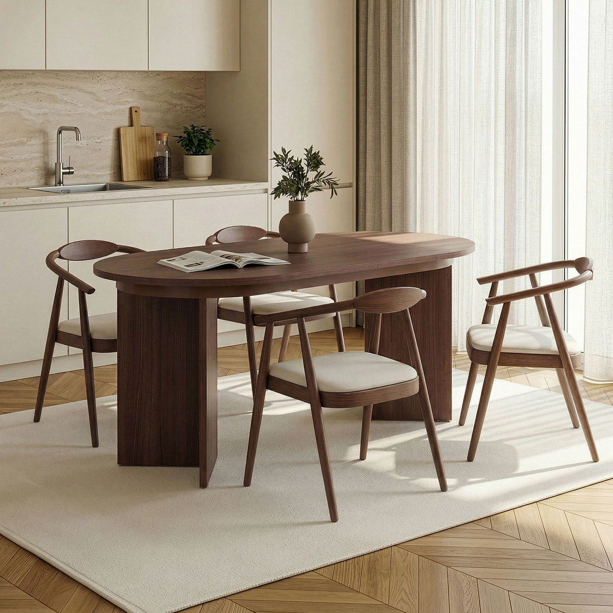 Ausziehbarer Esstisch mit Melamin-Spanplatte in Milano Nussbaum und Metallgestell, rechteckige Form, Grösse 160x90cm, ausgezogen 200cm.
