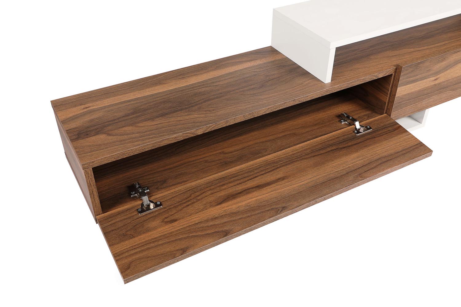 Verleihen Sie Ihrem Wohnraum mit dem eleganten Nirvana TV-Möbel in Weiß und Teak von Hanah Home einen modernen skandinavischen Touch!