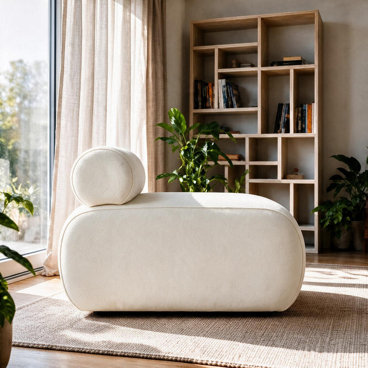 Off-White Ohrensessel Cosmo von Hanah Home mit gestricktem Polyesterbezug, Kunststoffbeinen und gepolsterten Armlehnen im Wohnraum