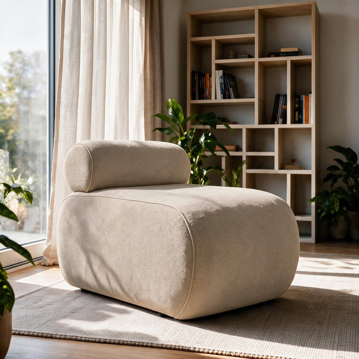 Cosmo Ohrensessel in Latte von Hanah Home mit gestricktem Polyesterbezug, Spanplattenrahmen und Kunststoffbeinen, klassische Wing-Chair-Form.