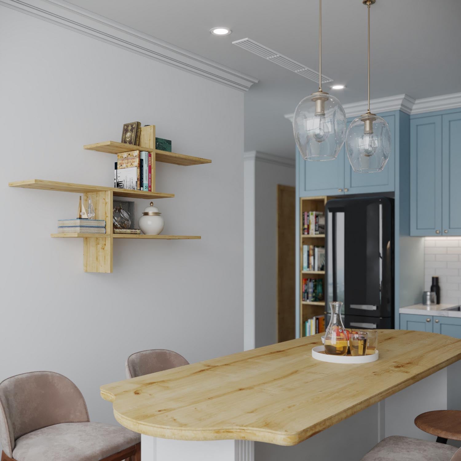 Verleihen Sie Ihrem Zuhause mit dem Leo Wandregal aus Eiche von Hanah Home einen Hauch von Eleganz und praktischer Stauraum. Perfekt für jedes Interieur.