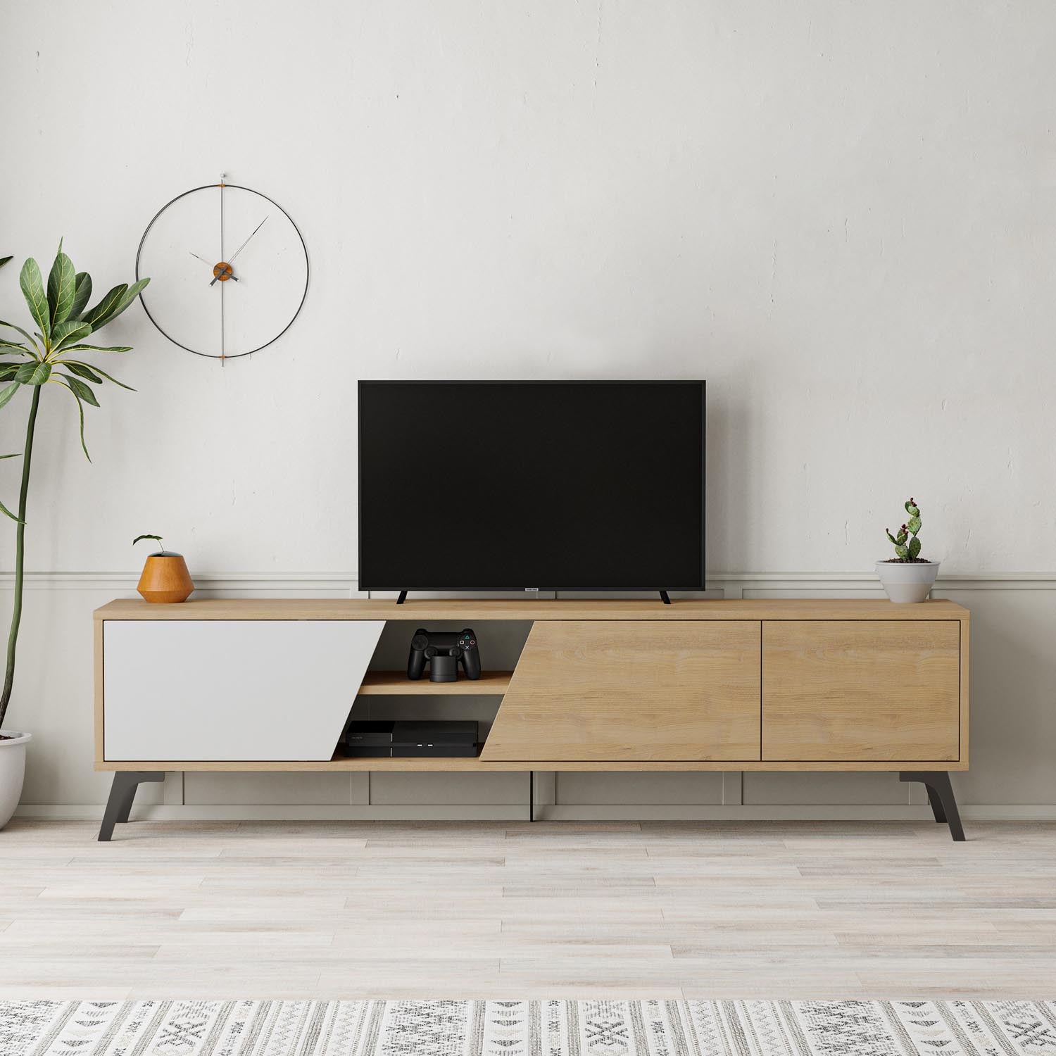 Entdecken Sie das elegante Fiona Sideboard in Eiche Weiss von Hanah Home. Perfekt für stilvolle Wohnräume, bietet es Funktionalität und zeitloses Design.