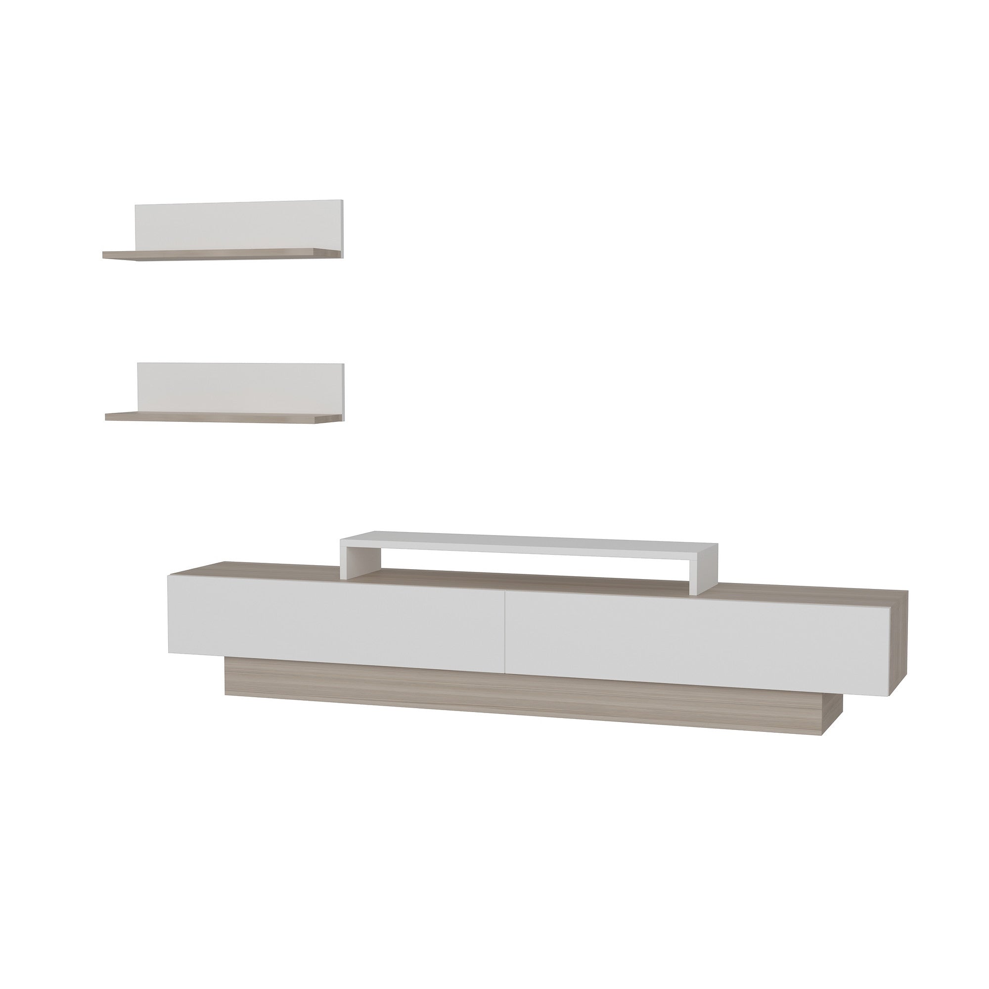 Gestalten Sie Ihr Wohnzimmer neu mit dem Lusi TV-Möbel in Weiß von Hanah Home. Elegantes Design trifft auf praktischen Stauraum für alle Ihre Medien.