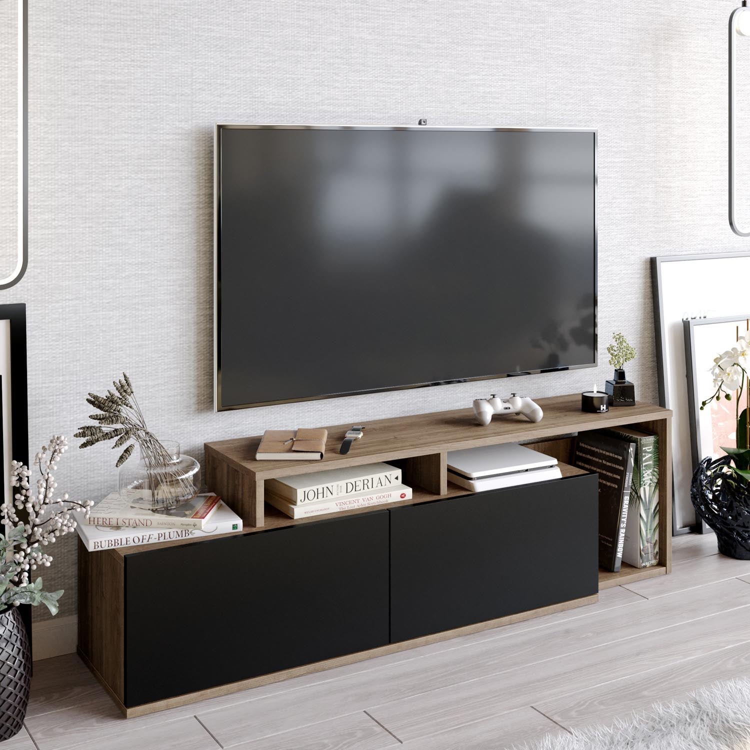 Entdecken Sie das stilvolle Nexera Sideboard in Walnuss Schwarz von Hanah Home. Perfekte Kombination aus Eleganz und Funktionalität für Ihr Zuhause.