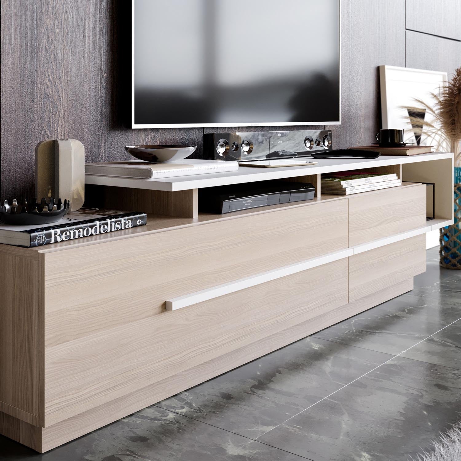 Gestalten Sie Ihr Zuhause neu mit dem stilvollen Pia Sideboard in Cordoba Weiß von Hanah Home. Perfekt für eleganten Stauraum und modernes Design.