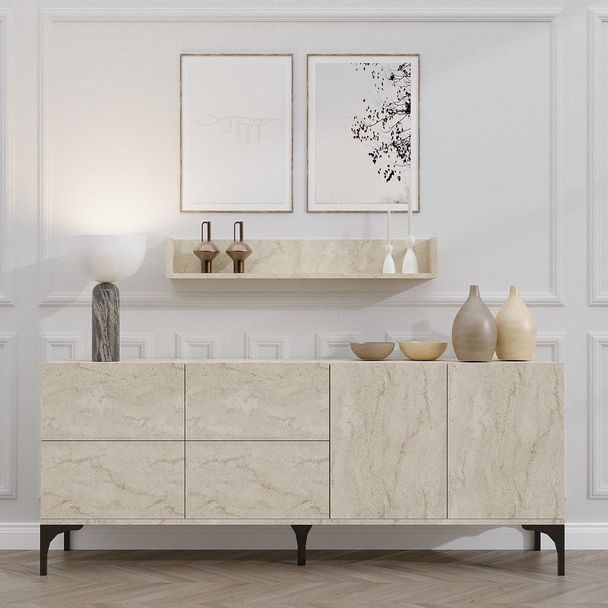 Stella High-Sideboard - Travertin in Travertin präsentiert im Onlineshop von KAQTU Design AG. High-Sideboard ist von Hanah Home