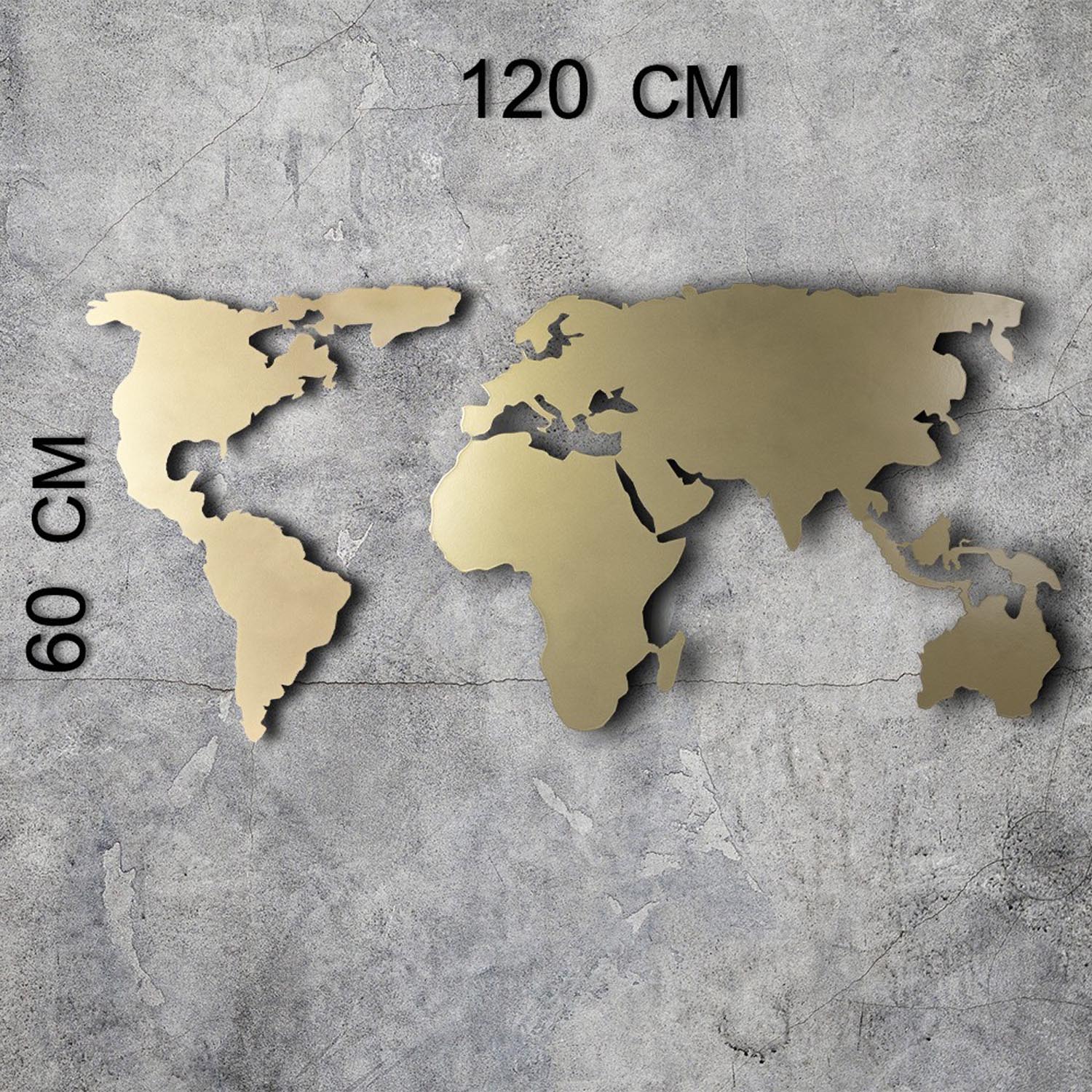 Entdecken Sie die elegante World Map Silhouette in Gold von Wallity – ein stilvolles Wandaccessoire, das jeden Raum veredelt und begeistert!