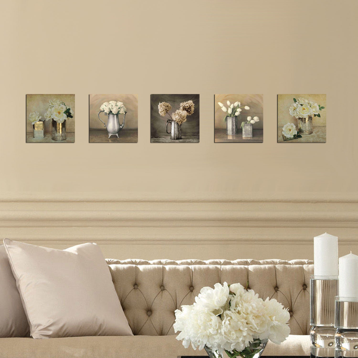 Entdecken Sie das elegante UTB124 Bild in Weiß, Creme und Grau von Wallity. Verleihen Sie Ihrem Raum mit diesem 5-teiligen MDF-Kunstwerk einen Hauch von Stil.