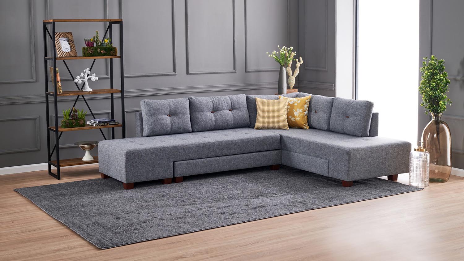 Entdecken Sie das elegante Manama Ecksofa-Bett in Grau von Atelier Del Sofa. Stilvoll, komfortabel und vielseitig – ideal für Ihr Zuhause!