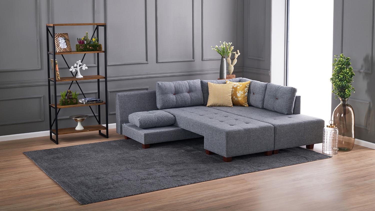 Erleben Sie das Manama Ecksofa-Bett in Grau von Atelier Del Sofa – ein stilvolles, funktionales Möbelstück, das Komfort und Eleganz vereint!