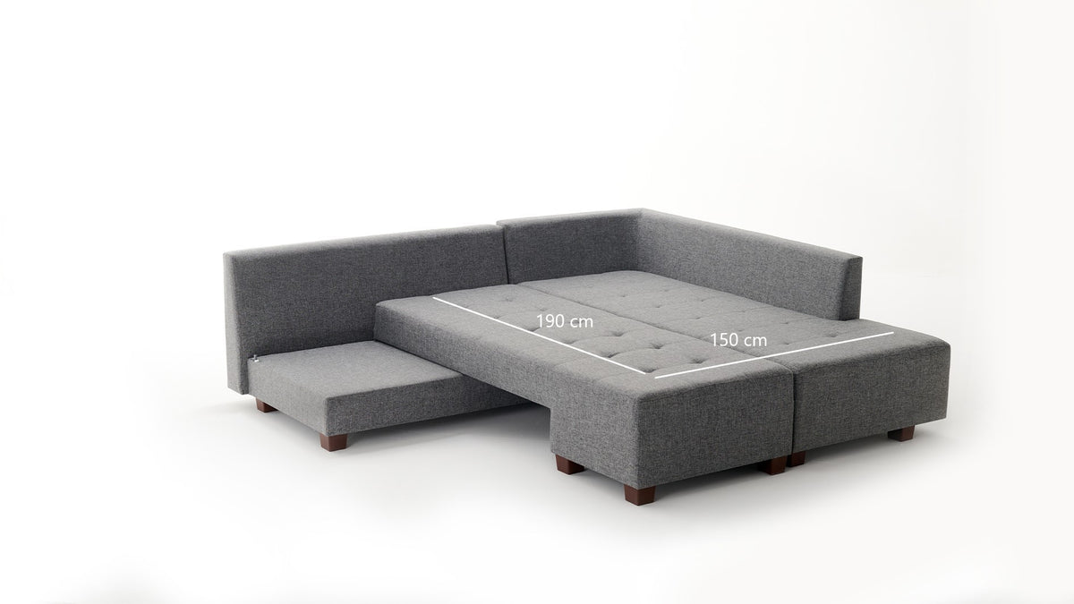 Manama Corner Sofa Bed Right Bettsofa - Grau in Grau präsentiert im Onlineshop von KAQTU Design AG. Bettsofa rechts ist von Atelier Del Sofa