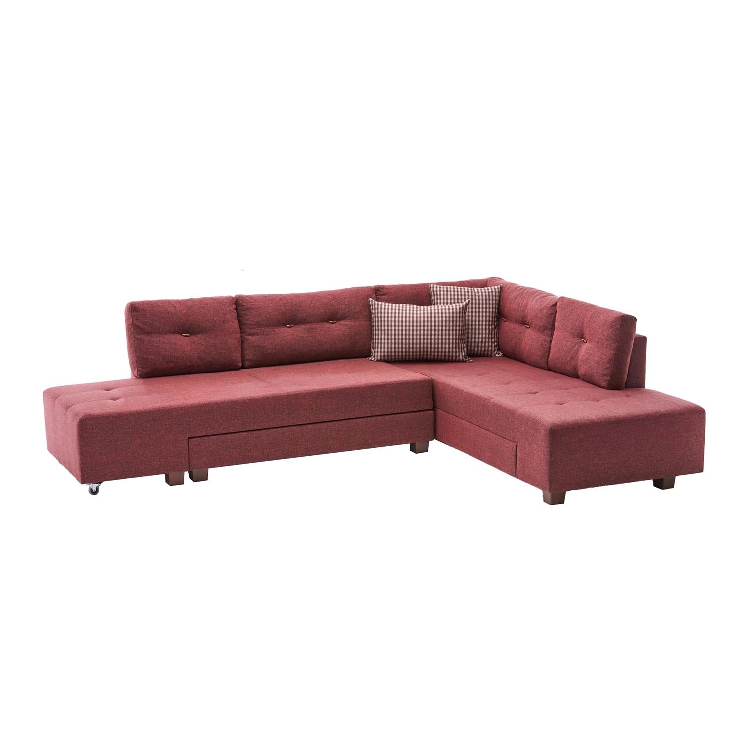 Manama Corner Sofa Bed Right - Claret Red in Karmesinrot präsentiert im Onlineshop von KAQTU Design AG. Bettsofa ist von Atelier Del Sofa