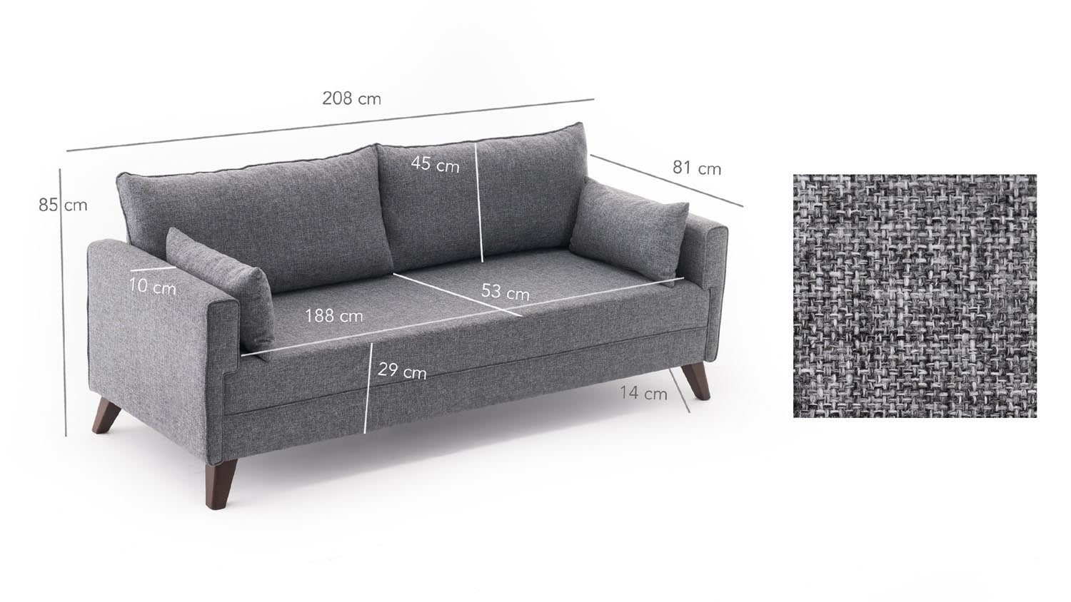 Entdecken Sie das Bella Sofa Bed in stilvollem Grau von Atelier Del Sofa – ein vielseitiges 3-Sitzer Schlafsofa, das Komfort und Eleganz vereint.