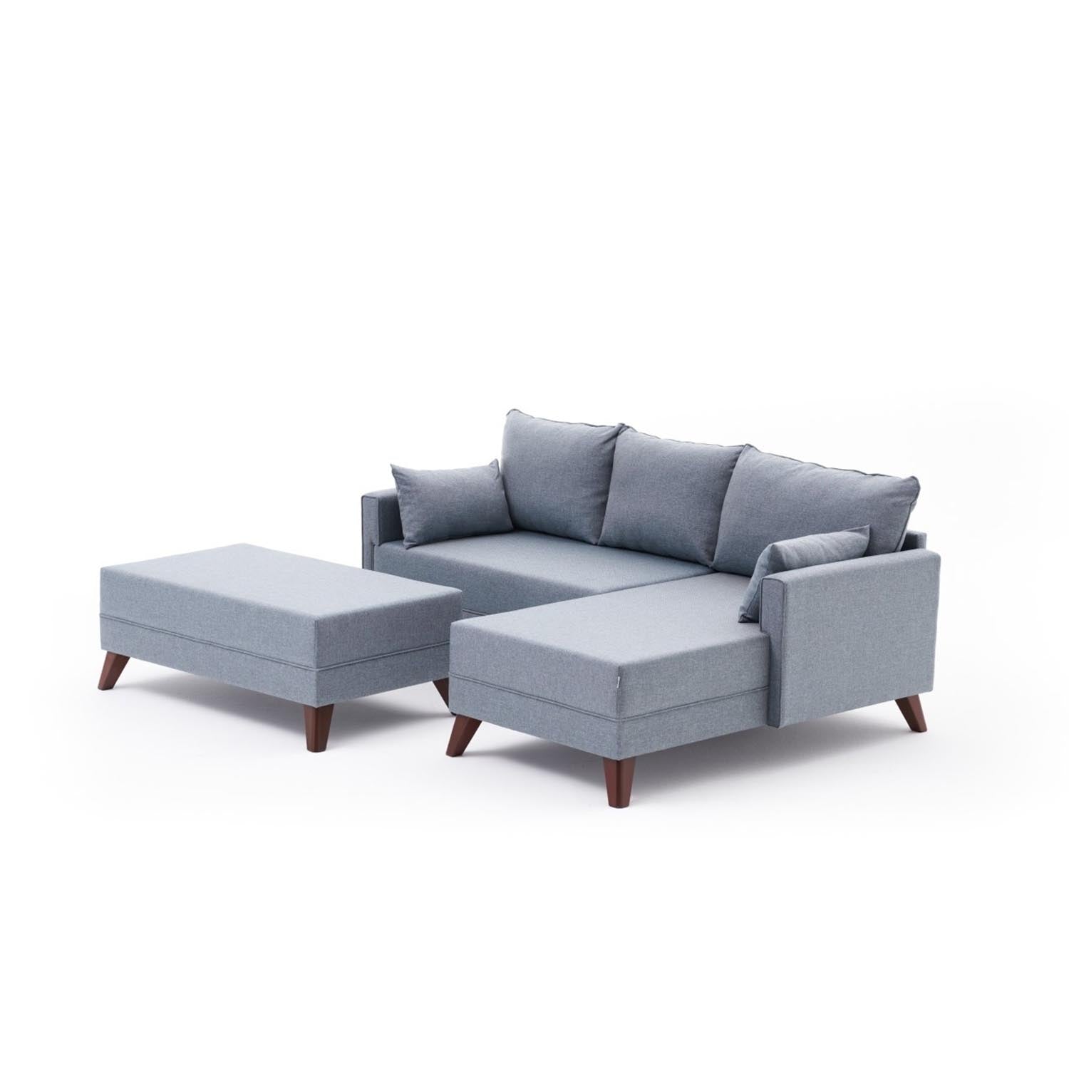 Verleihen Sie Ihrem Wohnraum mit dem blauen Ecksofa-Bett Bella Soft Mini Köşe Right von Atelier Del Sofa einen Hauch von Eleganz und Komfort.