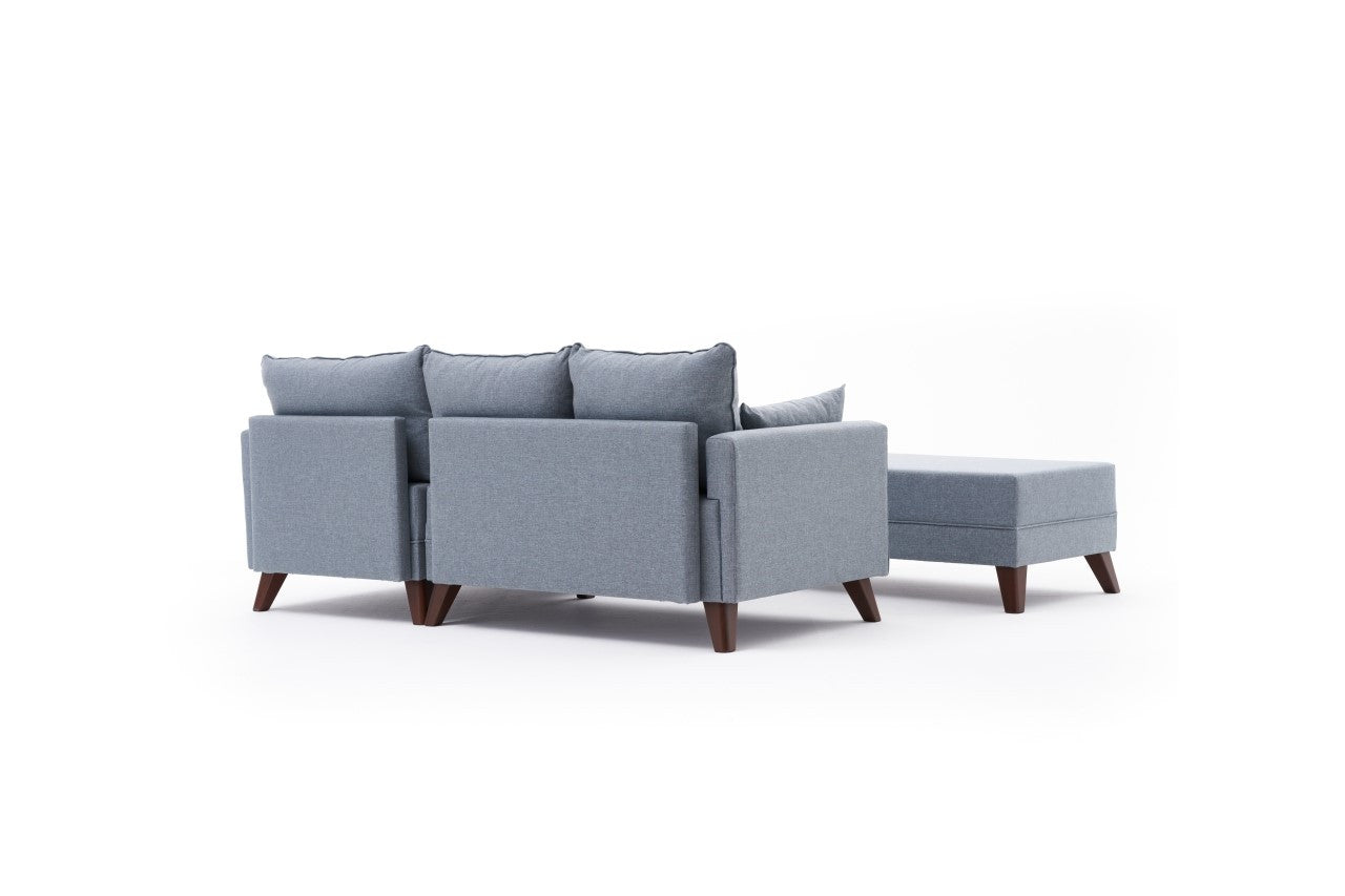 Entdecken Sie das stilvolle Ecksofa-Bett Bella Soft Mini Köşe Right in Blau von Atelier Del Sofa – die perfekte Kombination aus Funktionalität und modernem Design.