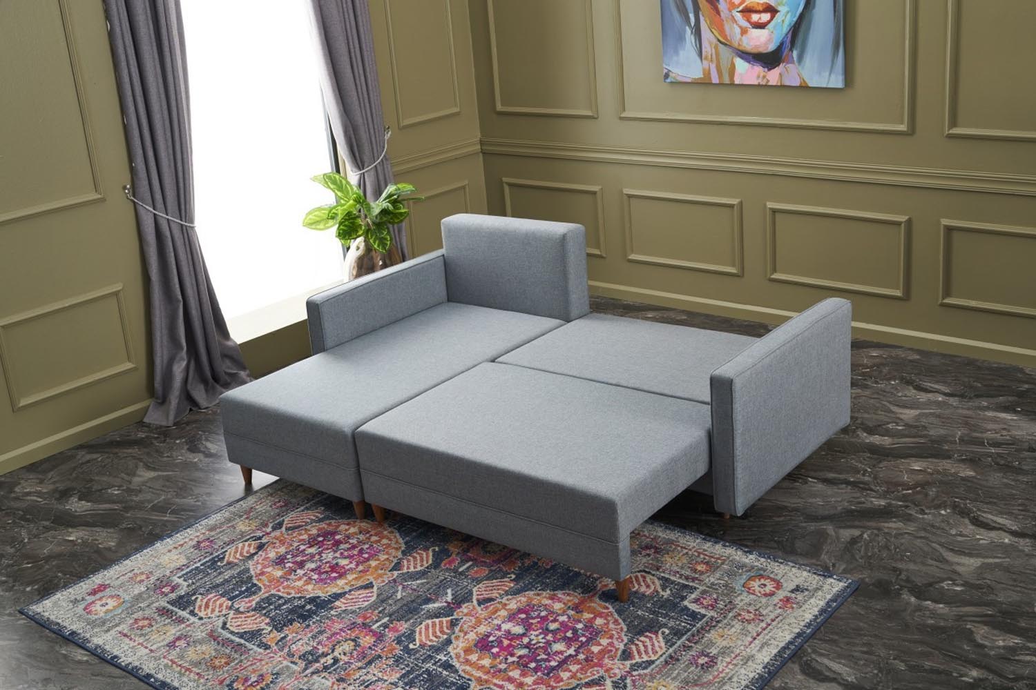Verleihen Sie Ihrem Raum mit dem Aydam Left Bettsofa in Blau von Atelier Del Sofa einen modernen Akzent – ideal für Entspannung und Gäste!