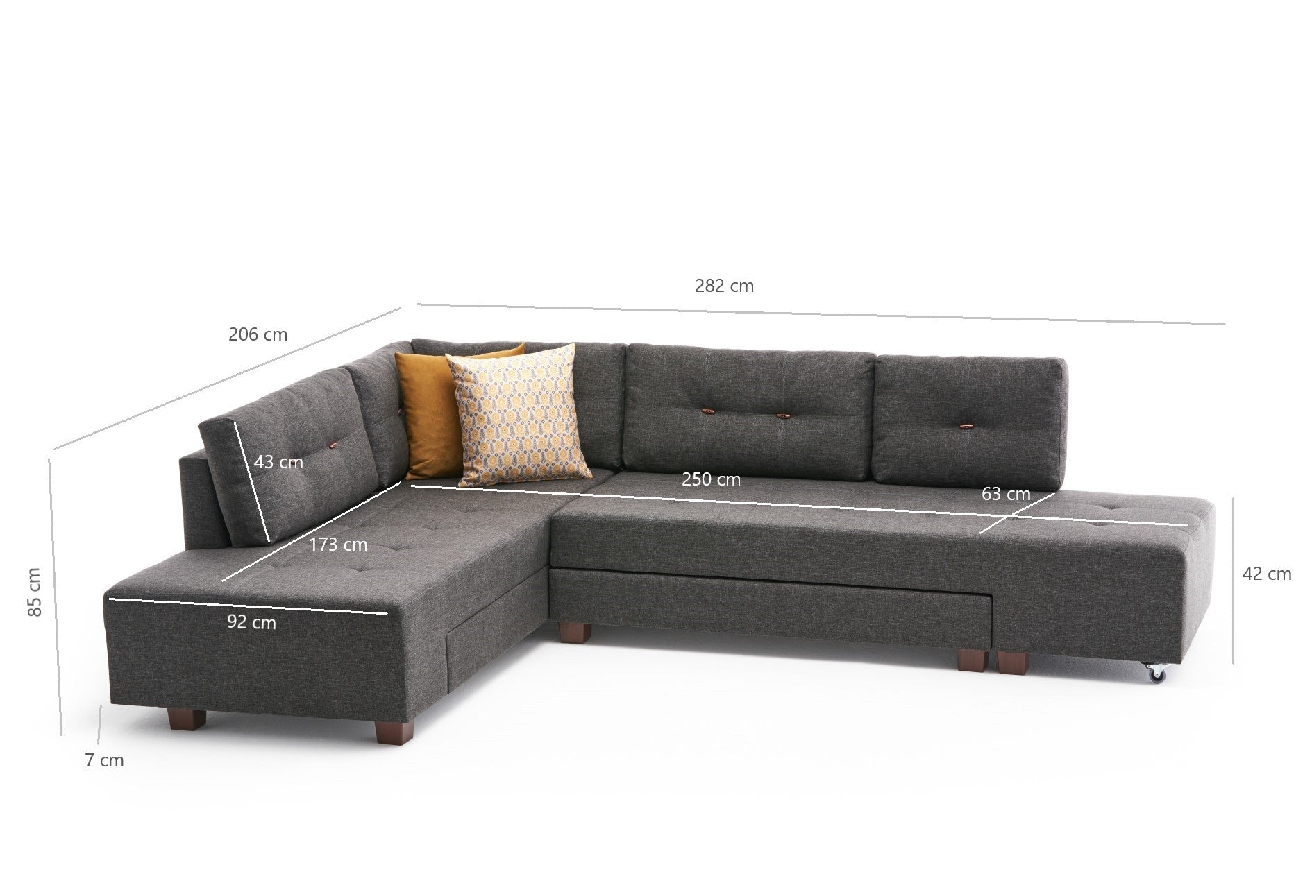 Erleben Sie das vielseitige Manama Ecksofa-Bett in Anthrazit von Atelier Del Sofa – stilvoll, komfortabel und ideal für jeden Raum!
