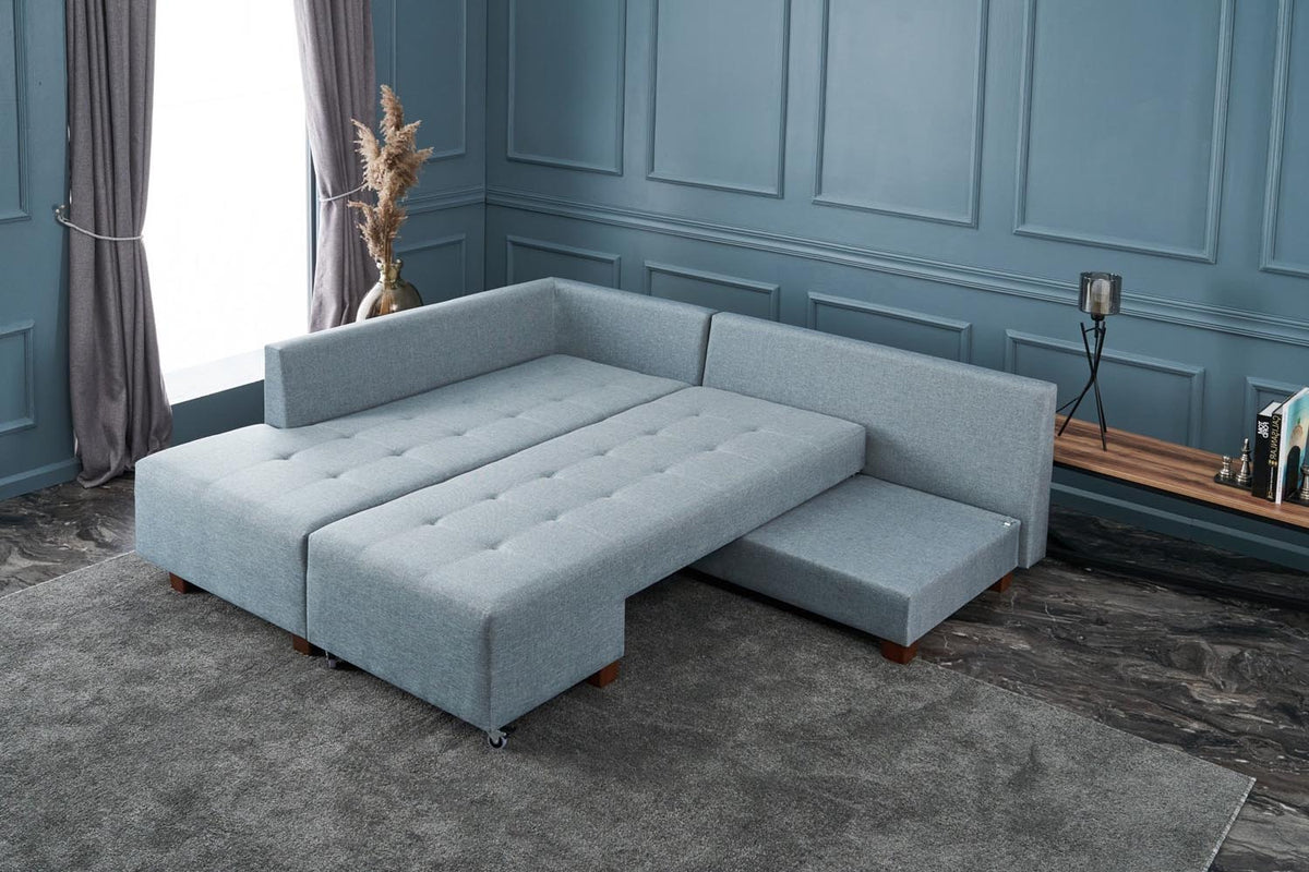 Manama Corner Sofa Bed Left Bettsofa - Helles Blau in Helles Blau präsentiert im Onlineshop von KAQTU Design AG. Bettsofa links ist von Atelier Del Sofa