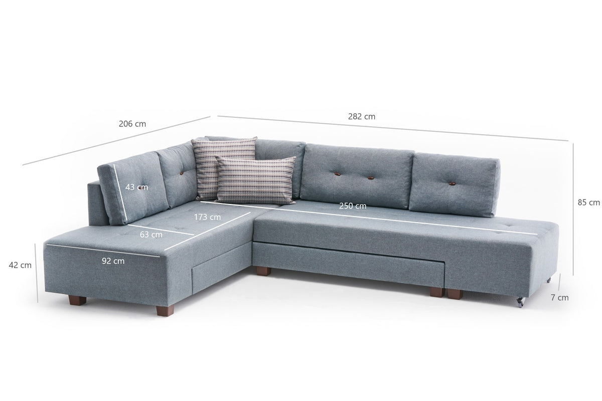 Manama Corner Sofa Bed Left Bettsofa - Helles Blau in Helles Blau präsentiert im Onlineshop von KAQTU Design AG. Bettsofa links ist von Atelier Del Sofa