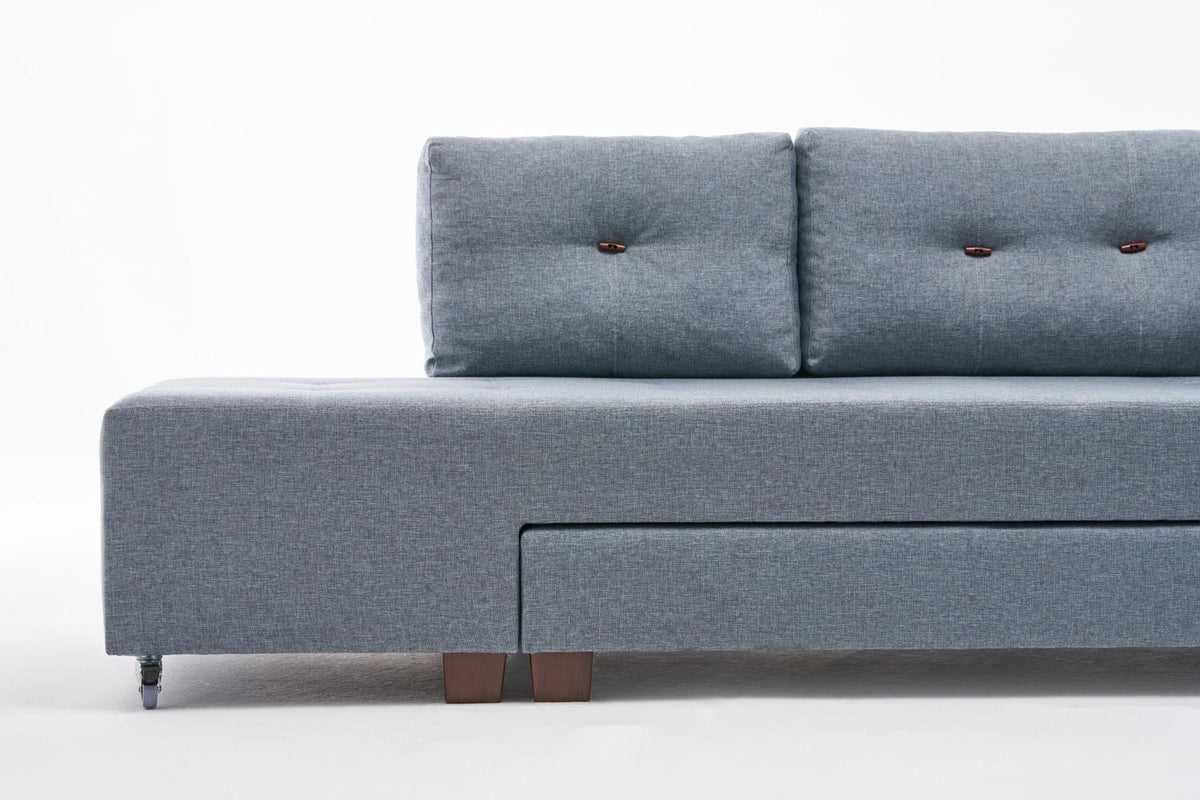 Manama Corner Sofa Bed Left Bettsofa - Helles Blau in Helles Blau präsentiert im Onlineshop von KAQTU Design AG. Bettsofa links ist von Atelier Del Sofa