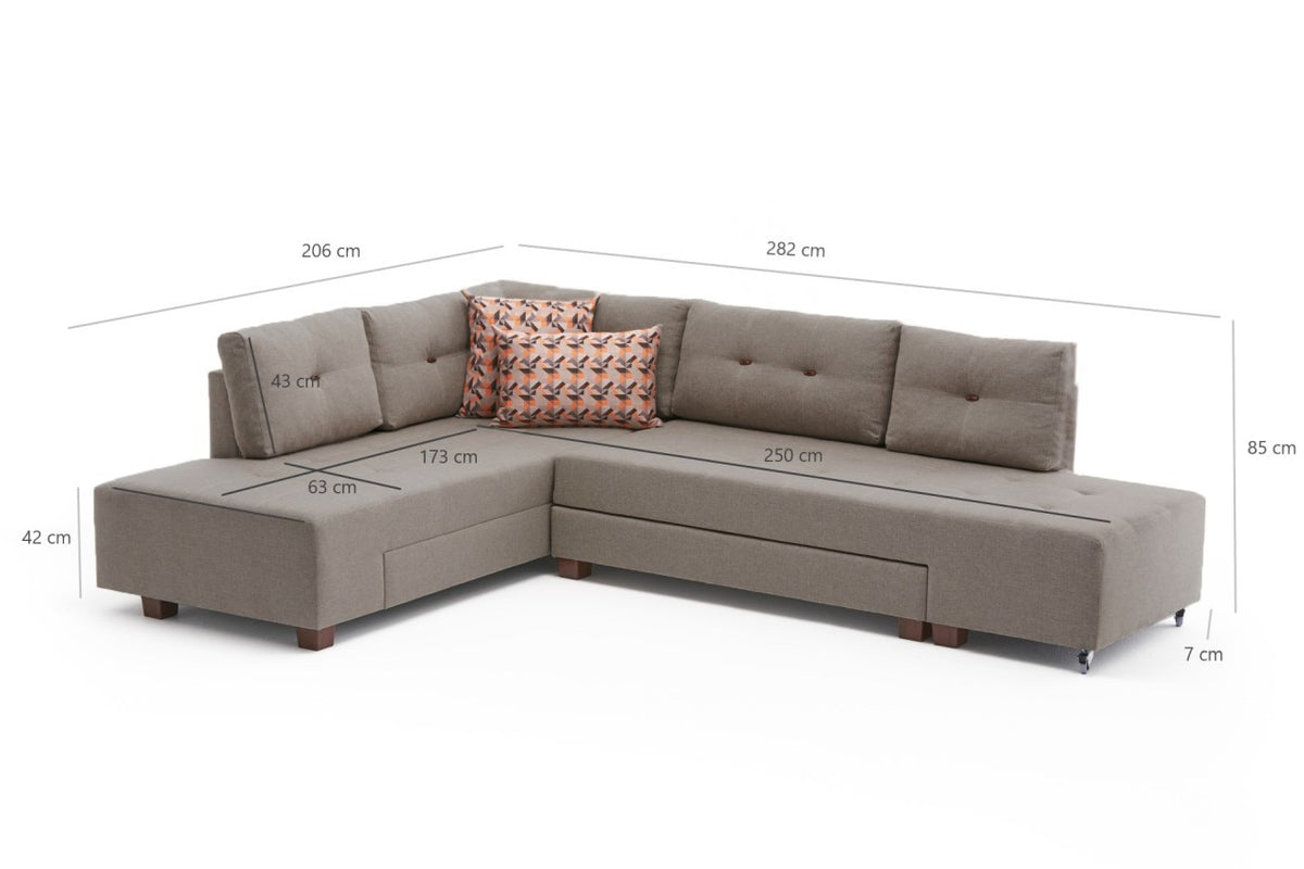 Manama Corner Sofa Bed Left Bettsofa - Sahne in Sahne präsentiert im Onlineshop von KAQTU Design AG. Bettsofa links ist von Atelier Del Sofa