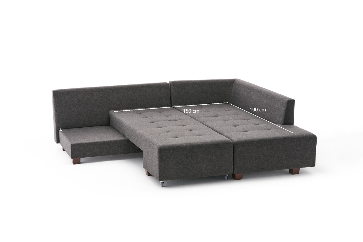 Manama Corner Sofa Bed Right Bettsofa - Anthrazit in Anthrazit präsentiert im Onlineshop von KAQTU Design AG. Bettsofa rechts ist von Atelier Del Sofa