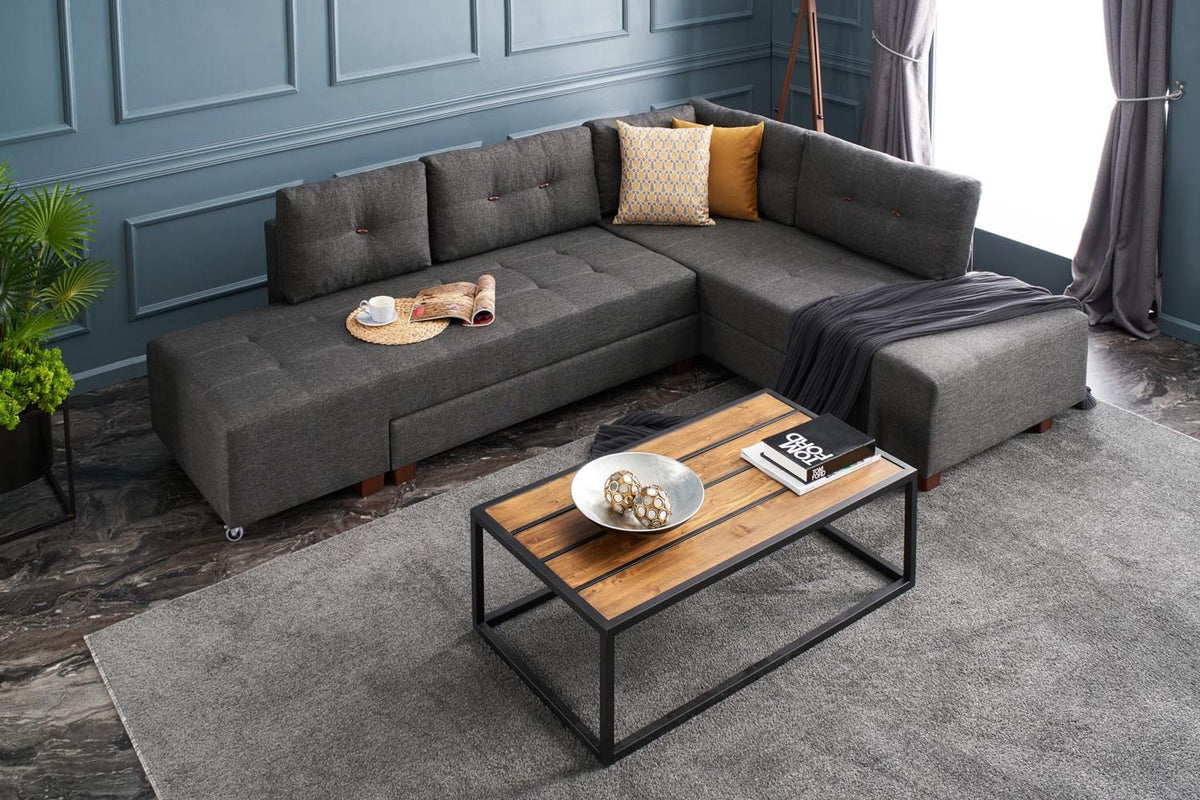 Manama Corner Sofa Bed Right Bettsofa - Anthrazit in Anthrazit präsentiert im Onlineshop von KAQTU Design AG. Bettsofa rechts ist von Atelier Del Sofa