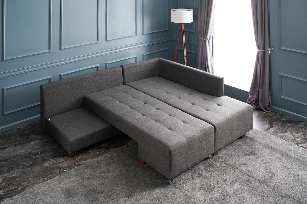 Manama Corner Sofa Bed Right Bettsofa - Anthrazit in Anthrazit präsentiert im Onlineshop von KAQTU Design AG. Bettsofa rechts ist von Atelier Del Sofa