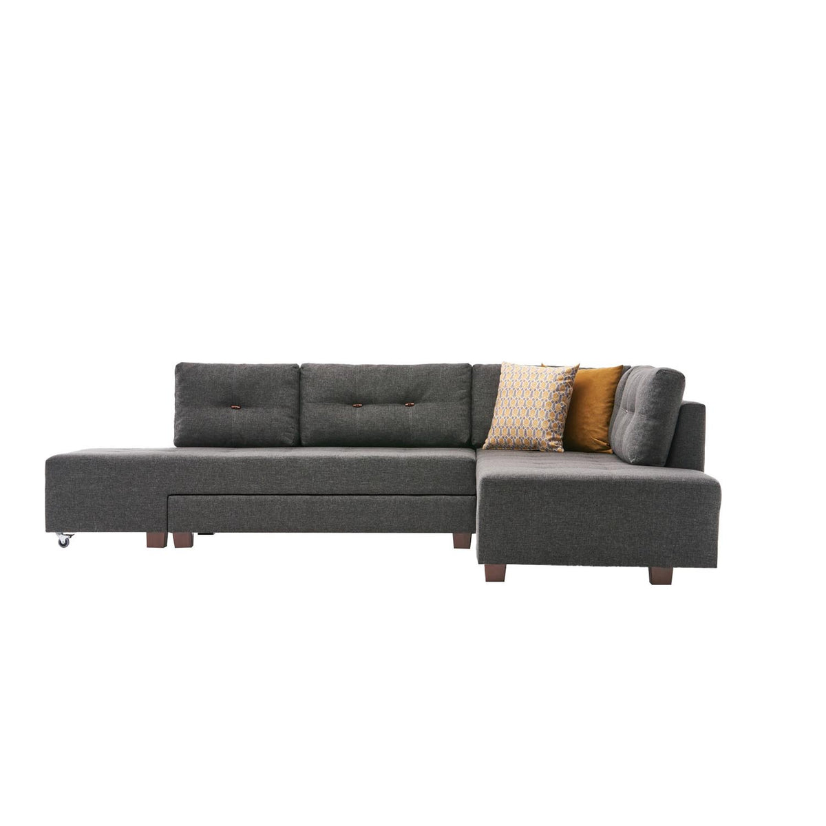 Manama Corner Sofa Bed Right Bettsofa - Anthrazit in Anthrazit präsentiert im Onlineshop von KAQTU Design AG. Bettsofa rechts ist von Atelier Del Sofa