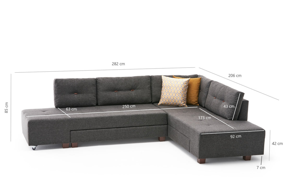 Manama Corner Sofa Bed Right Bettsofa - Anthrazit in Anthrazit präsentiert im Onlineshop von KAQTU Design AG. Bettsofa rechts ist von Atelier Del Sofa