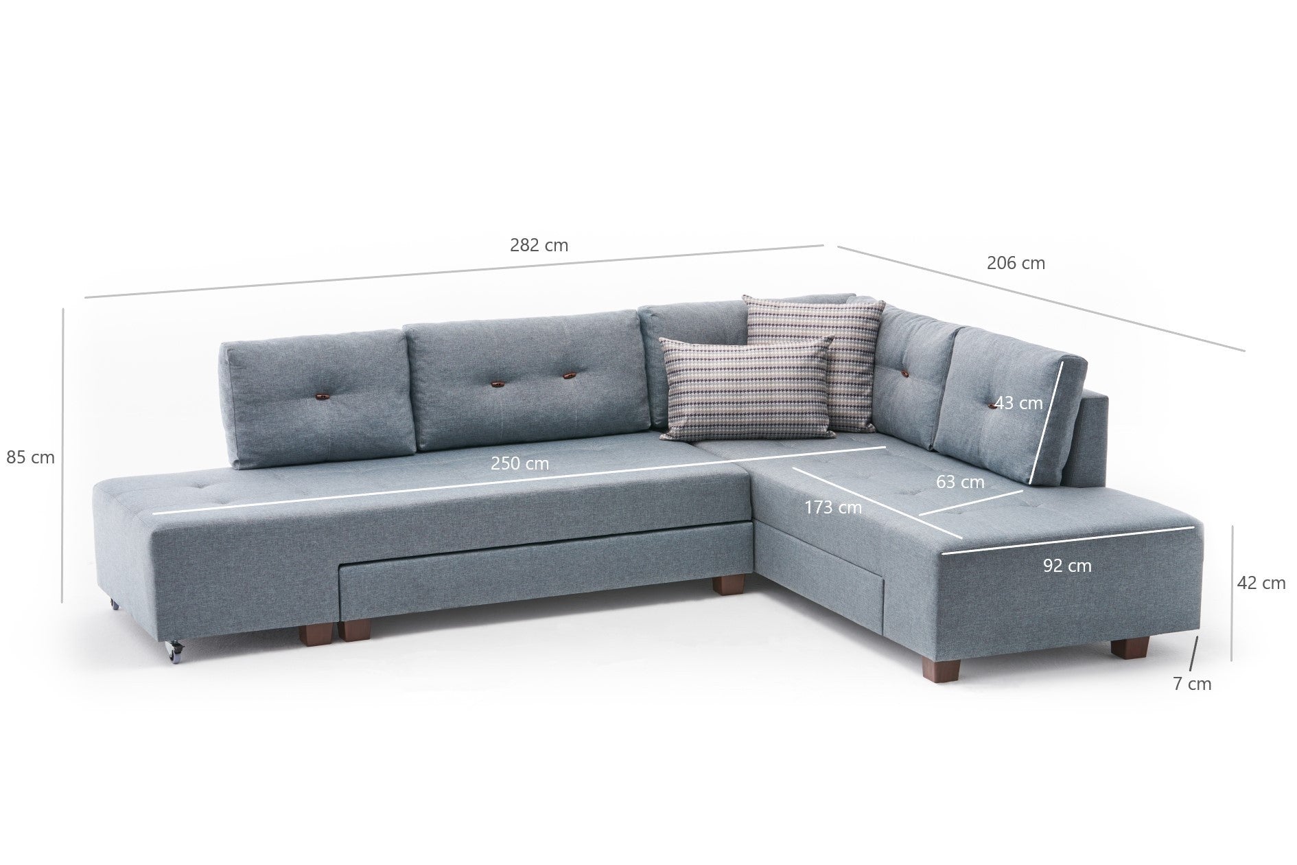 Entdecken Sie das stilvolle Manama Ecksofa-Bett in hellem Blau von Atelier Del Sofa – ideal für Komfort und Eleganz in jedem Raum!