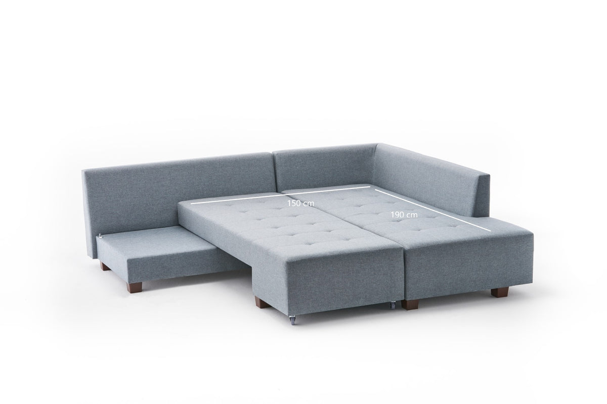 Manama Corner Sofa Bed Right Bettsofa - Helles Blau in Helles Blau präsentiert im Onlineshop von KAQTU Design AG. Bettsofa rechts ist von Atelier Del Sofa