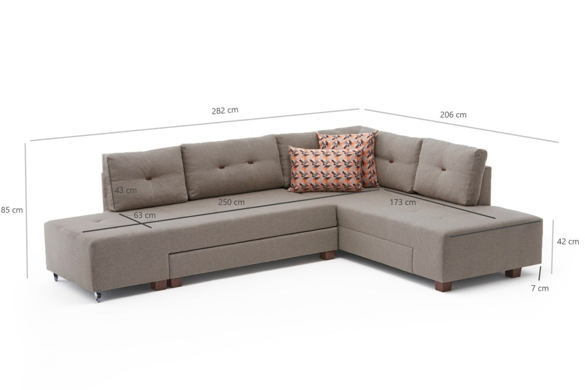 Manama Corner Sofa Bed Right Bettsofa - Sahne in Sahne präsentiert im Onlineshop von KAQTU Design AG. Bettsofa rechts ist von Atelier Del Sofa