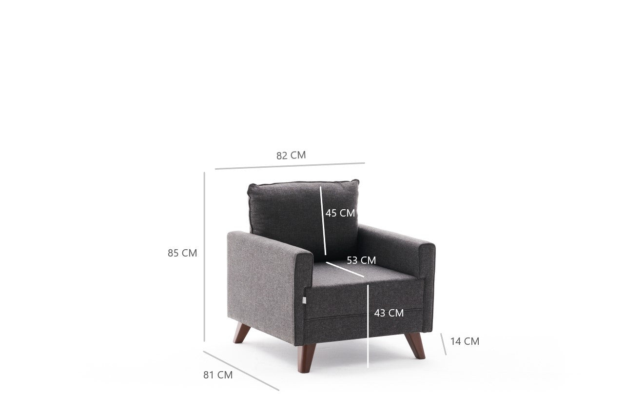 Entdecken Sie den Bella Armchair in Anthrazit – ein stilvolles 1-Sitzer Sofa, das Komfort und Eleganz in jedem Raum vereint.