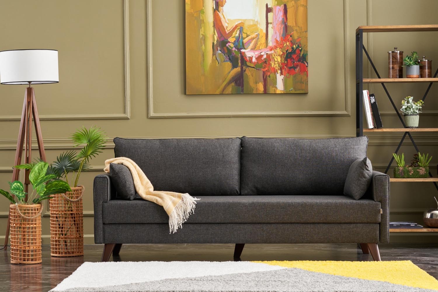 Entdecken Sie das Bella Sofa Bed in Anthrazit von Atelier Del Sofa – ein stilvolles 3-Sitzer Schlafsofa, das Komfort und Eleganz vereint.