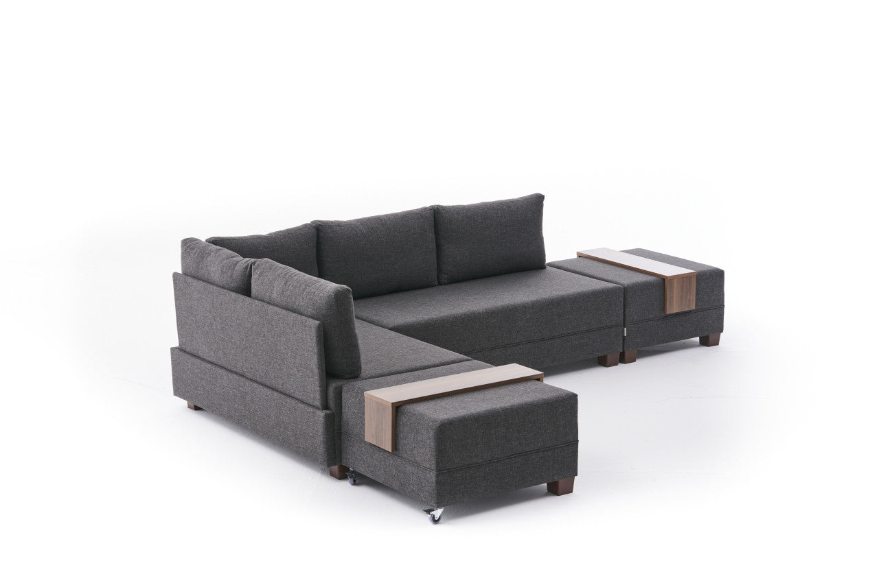 Erleben Sie das Fly Left - Anthracite: Ein elegantes Ecksofa-Bett, das mit modernem Design und außergewöhnlichem Komfort Ihr Zuhause bereichert.