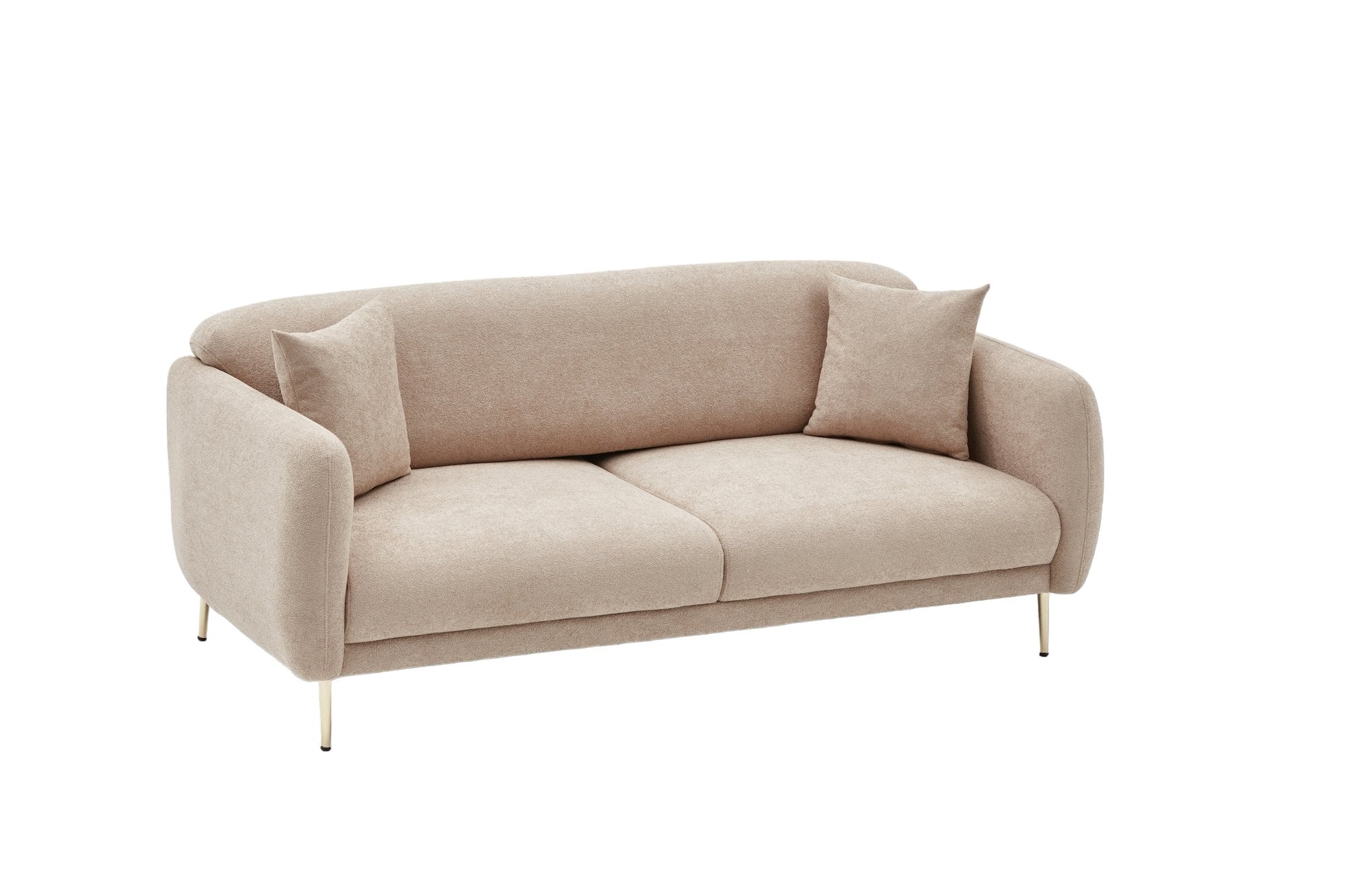 Entdecken Sie das stilvolle Simena - Beige Bettsofa von Atelier Del Sofa, das mit hochwertigem Buchenholz, weichem Polyester und modernem Design begeistert.