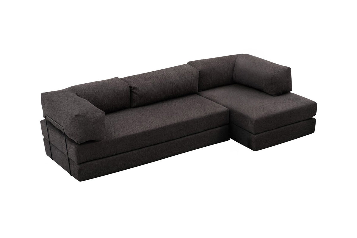 Comfort Ecksofa in Anthrazit von Atelier Del Sofa, Eckform mit Chenille-Bezug, Sitz- und Liegefläche sichtbar, Frontalansicht im Wohnraum.