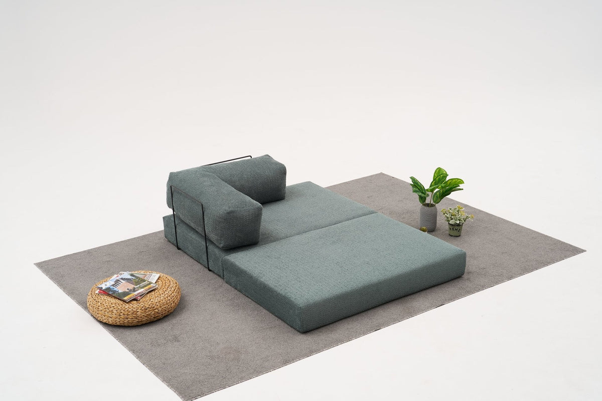 Grünes Ecksofa Comfort von Atelier Del Sofa mit Chenille-Bezug, L-Form, sichtbare Polsterung und Sitzfläche aus Weichschaum.