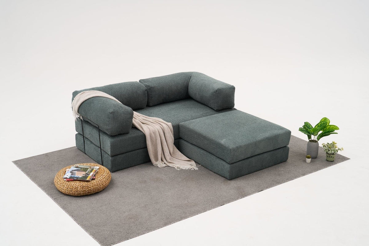 Comfort Mini-Ecksofa von Atelier Del Sofa in Grün, Ecksofa mit Chenille-Bezug, kompakte Form, Masse 190 x 95 x 75 cm, Sitzfläche mit Weichschaum