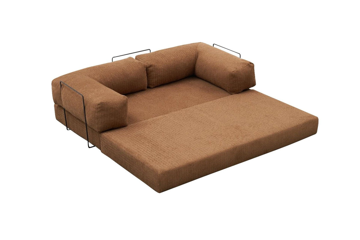 Comfort Mini-Ecksofa von Atelier Del Sofa in Braun, Ecksofa mit Chenille-Bezug, kompakte Form, ausgeklappt als Bettfunktion sichtbar