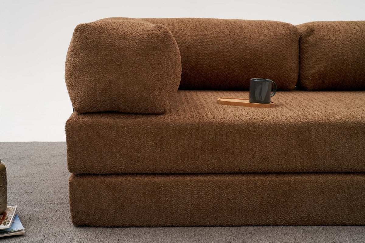 Comfort Mini-Ecksofa von Atelier Del Sofa in Braun, Ecksofa mit Chenille-Bezug, kompakte Form, ausgeklappt als Bettfunktion sichtbar