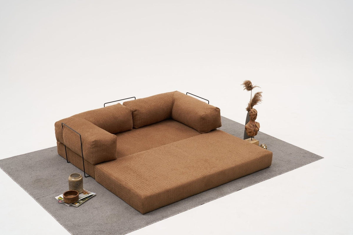 Comfort Mini-Ecksofa von Atelier Del Sofa in Braun, Ecksofa mit Chenille-Bezug, kompakte Form, ausgeklappt als Bettfunktion sichtbar
