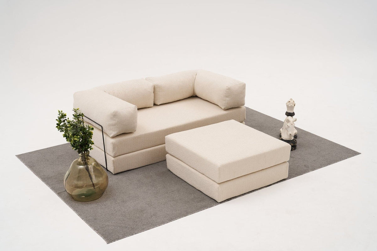 Comfort Mini-Ecksofa von Atelier Del Sofa in Creme, Bezug aus 100% Chenille, kompaktes Ecksofa mit ausziehbarer Liegefläche, Masse 190 x 95 x 75 cm