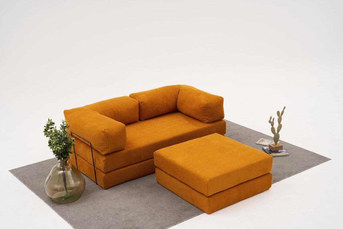 Comfort Mini-Ecksofa von Atelier Del Sofa in Orange, Ecksofa mit Chenille-Bezug, kompakte Form, Sitzfläche und Rückenlehne sichtbar