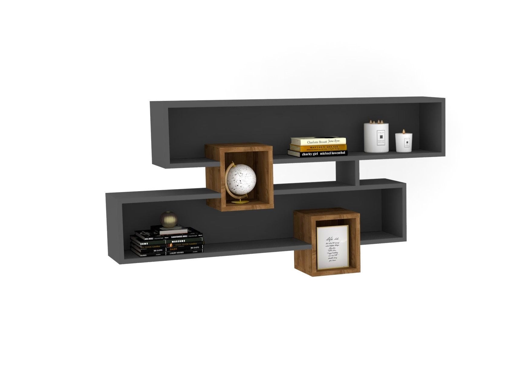 Entdecken Sie das Karen Wandregal von Hanah Home in Walnuss und Anthrazit – die perfekte Kombination aus Stil und Funktionalität für Ihr Zuhause!