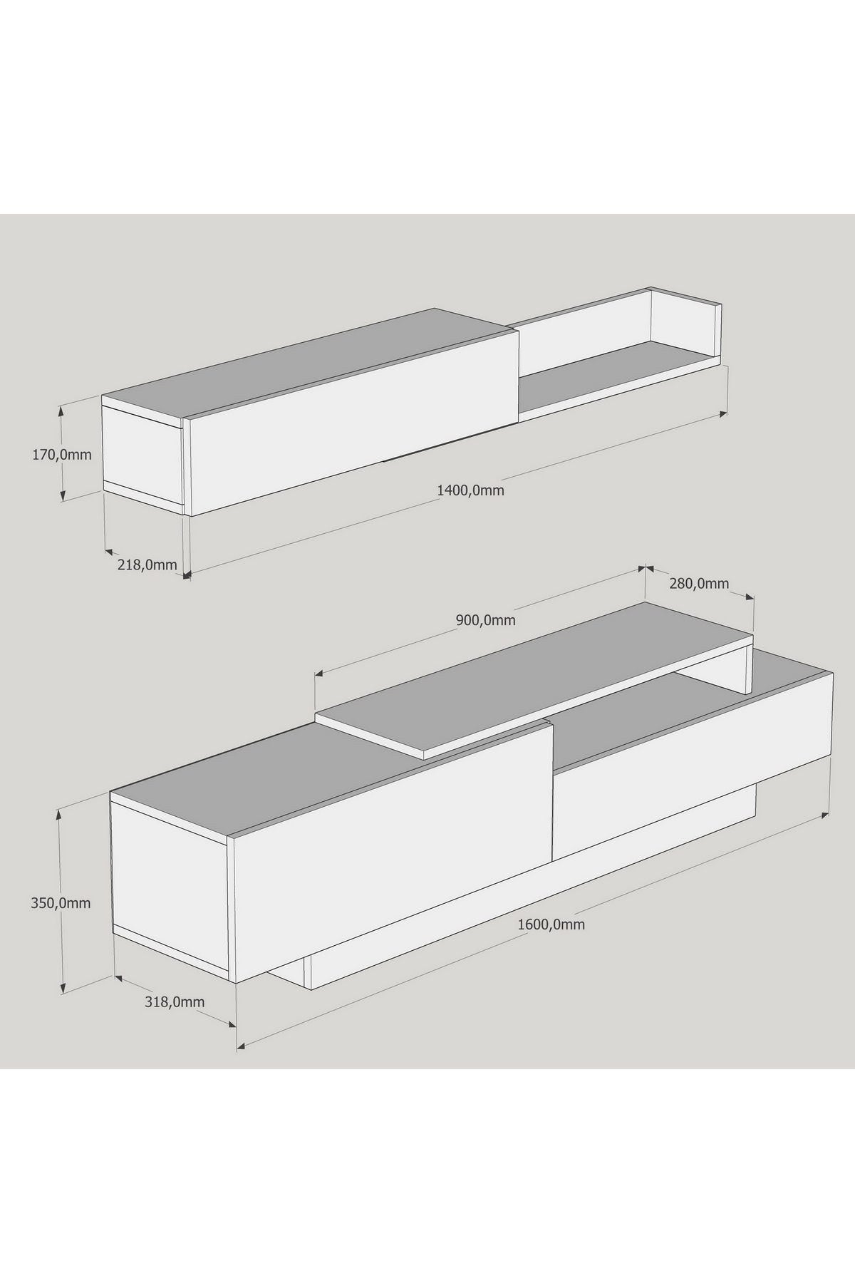 Stylisches TV-Möbel Elda in Weiß und Walnuss von Hanah Home. Hochwertige Materialien, elegantes Design und großzügiger Stauraum für Ihr Wohnzimmer.
