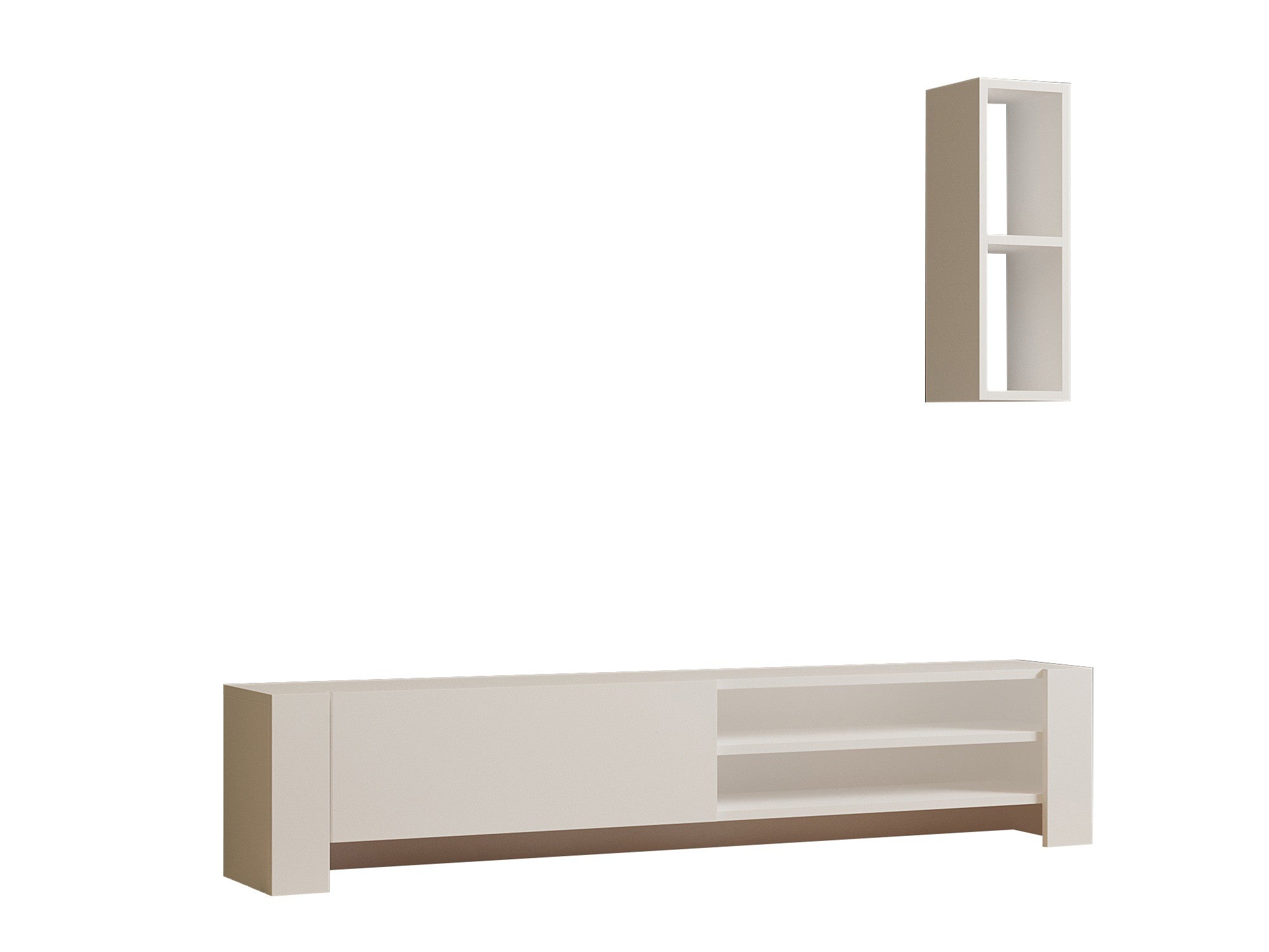 Verleihen Sie Ihrem Wohnraum mit dem Naz TV-Möbel von Hanah Home einen modernen skandinavischen Touch. Funktionalität und Eleganz in Weiß vereint.