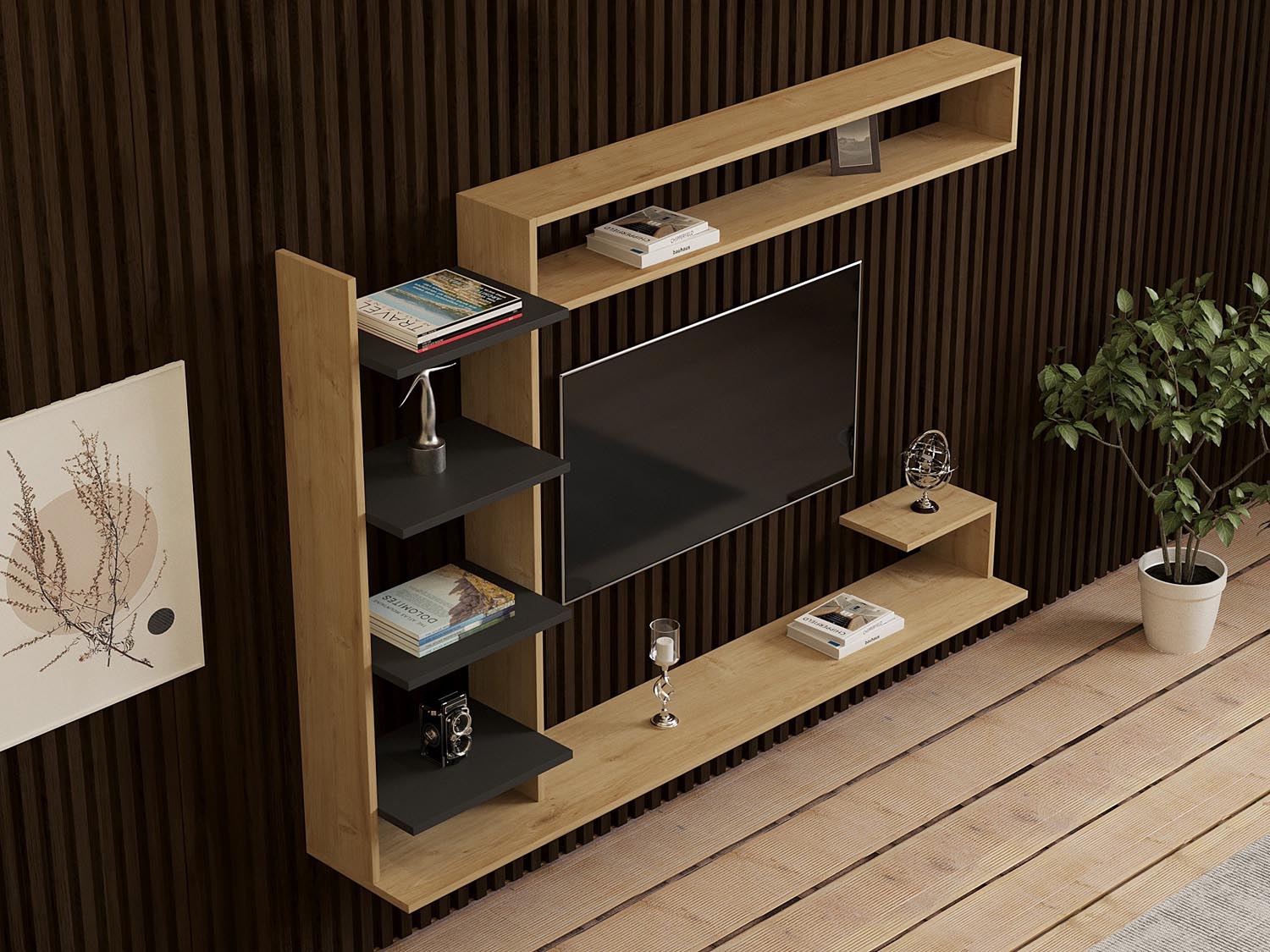 Entdecken Sie das skandinavische TV-Möbel Saphir in Anthrazit von Hanah Home – stilvolles Design, hohe Qualität und platzsparende Funktionalität für Ihr Zuhause.